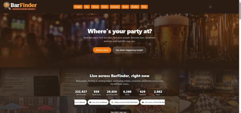 BarFinder website home page