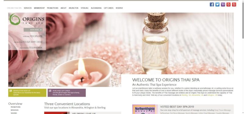 Origins Thai Spa website home page